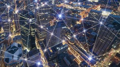 Smart city and connection lines. Internet concept of global business in Sydney, Australia. Concept for wifi or bluetooth