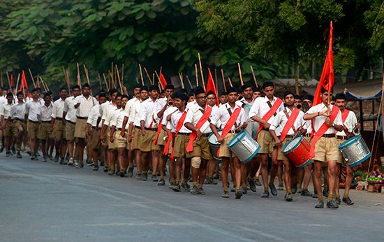 RSS workers parading