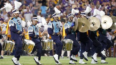 Human Jukebox - The Southern University Marching Band perform during a college football game at Tiger Stadium in Baton Rouge, Louisiana on Saturday, September 10, 2022. Southern University "Human Jukebox" Marching Band