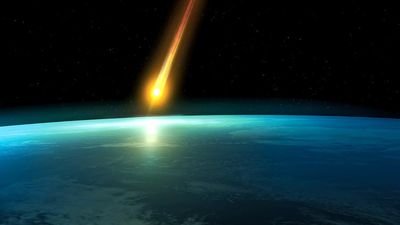 Artist interpretation of a Space meteoroid impact. Meteor impact. Asteroid, End of the world, danger, destruction, dinosaur extinct, Judgement Day, Planet Earth, Doomsday Predictions, comet